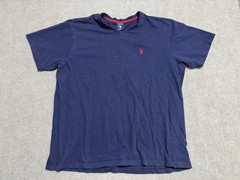 US Polo Assn Shirt Mens Large Navy Blue Red Embroidered Logo V Neck Tee Cotton