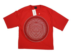 Jones Collection Rhinestone T-Shirt Red Short Sleeve Lion Circle Mens Large