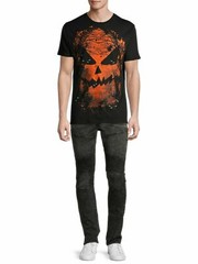 Mens Halloween Fright Night T-Shirt XL Scary Pumpkin Jack O’Lantern Black Tee