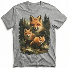Red Fox Family Watercolor Splash Forest T-Shirt Wildlife Nature Lover Animal Tee