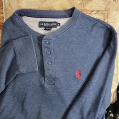 US Polo Assn Shirt Mens XL Blue Long Sleeve Henley Waffle Weave USPA Casual