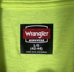 Wrangler Workwear Tee Mens L 42-44 Short Sleeve Crew Neck Logo Neon Yellow