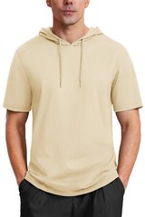 Men’s Casual Workout T-Shirts Summer Hoodie Short Sleeve Sport Cotton Sweatshirt