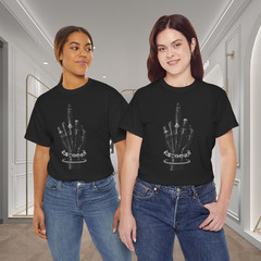 Black Glossy Hand Middle Finger Diamond Graphic T-Shirt