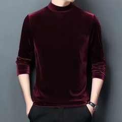 Mens Velvet Half Turtleneck Pullover Long Sleeve Jumper Blouse Tops Warm T-Shirt