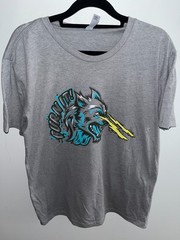 Gnasher Wolf Blue & Yellow Lightning Eyes Graphic Next Level Gray T-Shirt M