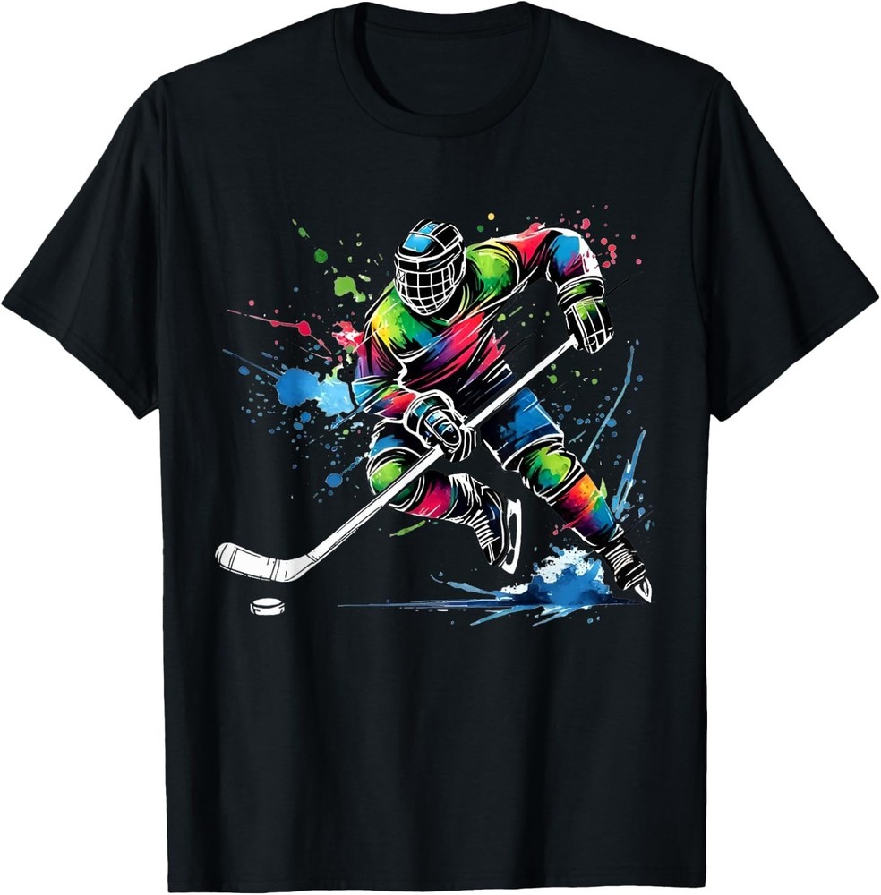 Colorful Ice Hockey Fan Player Tie Dye Color Splash Sports T-Shirt