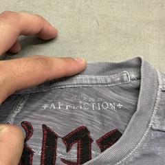 Vintage Y2K Affliction Mens Henley Size Medium Grunge Cross Skull Angel Biker