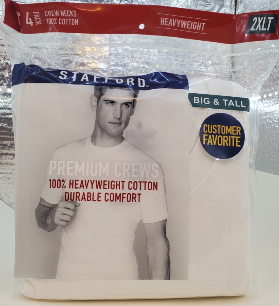 Stafford T Shirts Heavyweight 100% Cotton Crew Necks 2XL BIG & TALL (4-Pack)