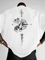 Men’s Geometric Hill Print T-Shirt Loose Drop Shoulder Casual Street Tee for Men