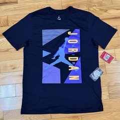 Air Jordan Black t-shirt & purple graphics Jumpman Logo Size Large AJ 8 Aqua Col