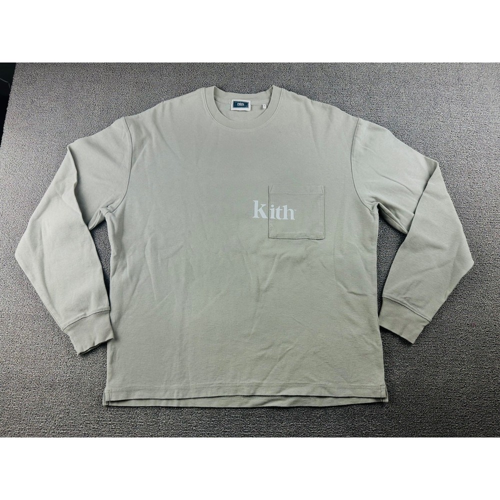 Kith Long Sleeve T-Shirt Men S Green Quinn Classic Pullover Streetwear Hypebeast