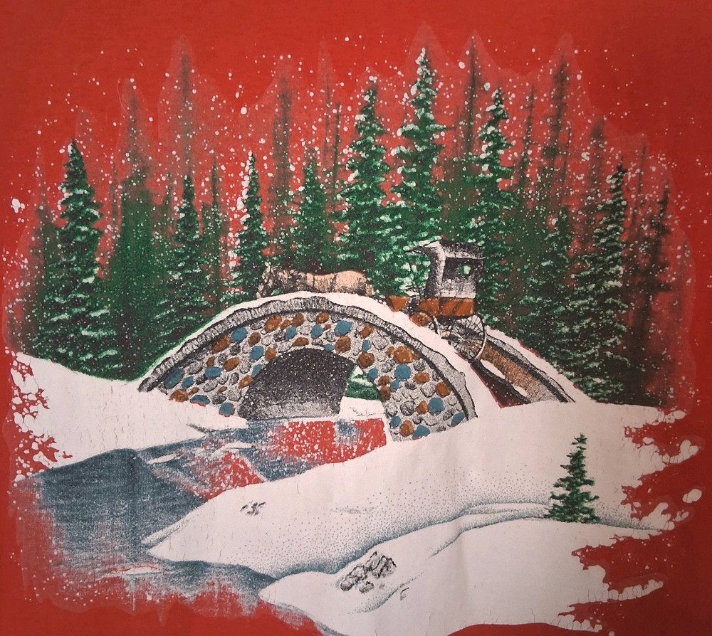 Vintage 90s Hanes Winter Scene T Shirt XL USA Single Stitch Christmas Graphic