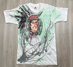 VTG 1993 Single Stitch Native American Hand Painted T Shirt Short Set USA Made