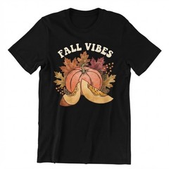 Fall Vibes Pumpkin & Melon Slices Autumn Leaves Pinecones T-shirt