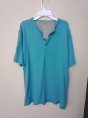 G.H. Bass & Co. Henley T-Shirt Mens Teal Blue Size Large Short Sleeve
