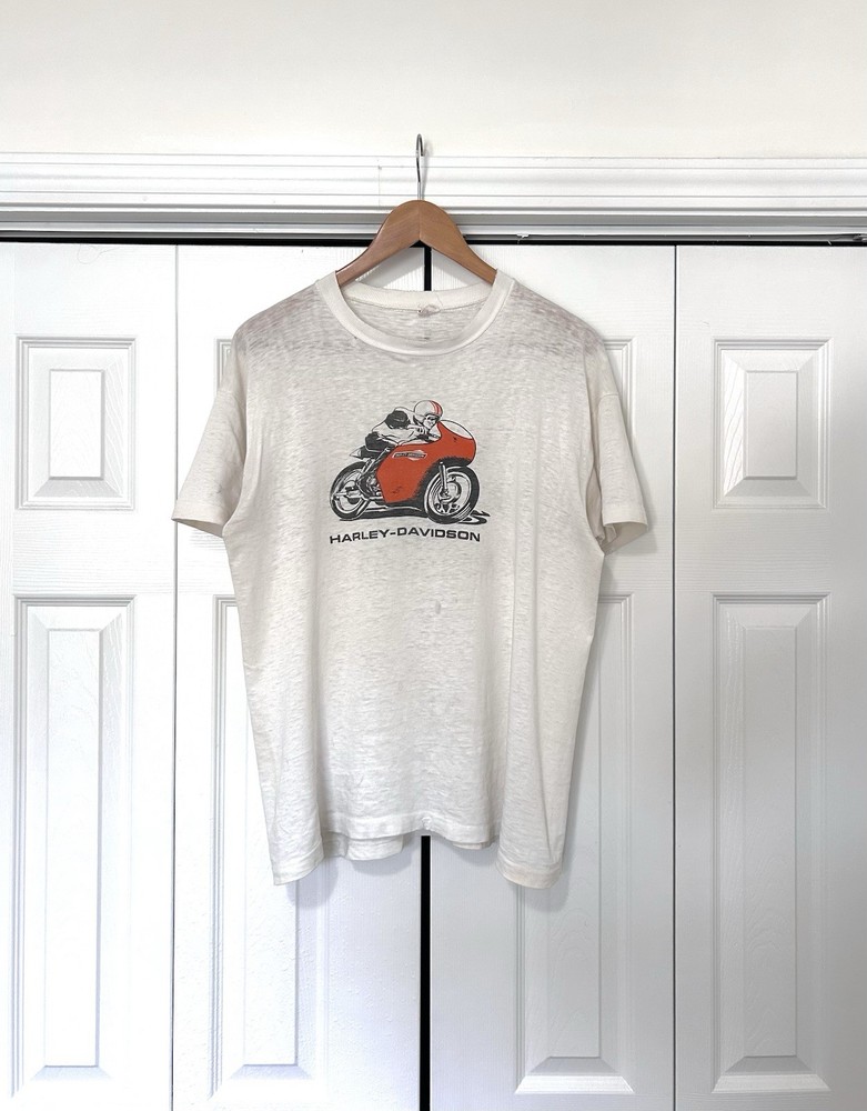 True Vintage 50s Champion Running Man Harley Davidson T Shirt Size Large