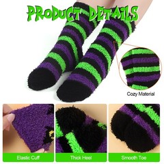 3 Pairs Halloween Fluffy Socks for Women Men，Cozy Fuzzy Bat Green Socks Carto…
