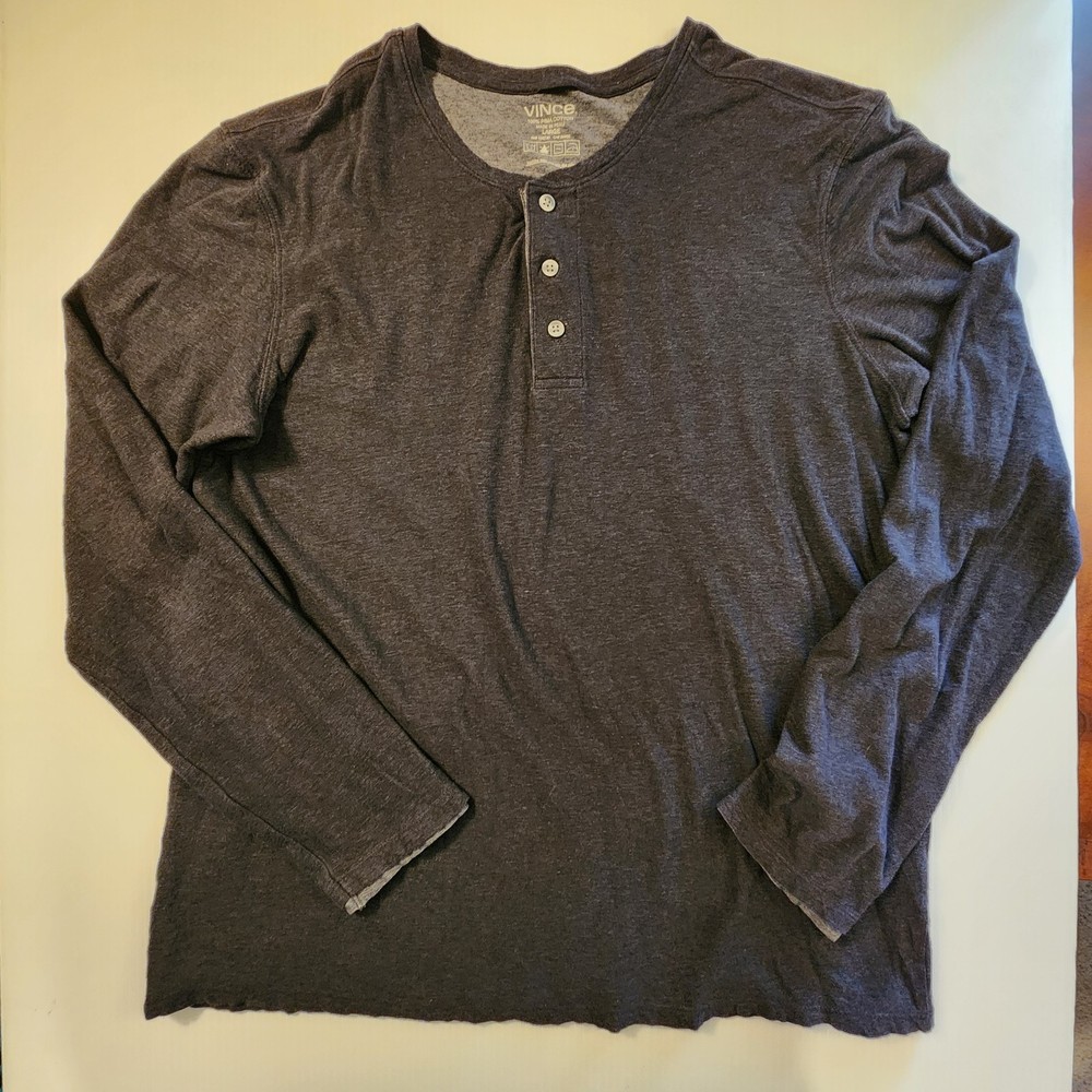 Vince Pima Cotton Lined Henley Mens Large Dark Charcoal Gray