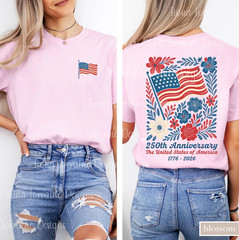 Comfort Colors Patriotic Floral USA America 250 July 4th Back Graphic S-4XL