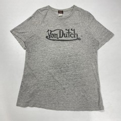 Vtg Von Dutch Script Spellout Logo Mens Shirt M Gray Y2K Retro Punk USA Graphic