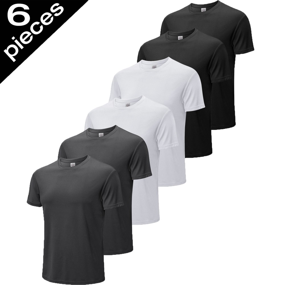6pcs Men’s T-shirts Gym Fitness Workout Top Quick Dry Tee Casual Daily Wear Soft