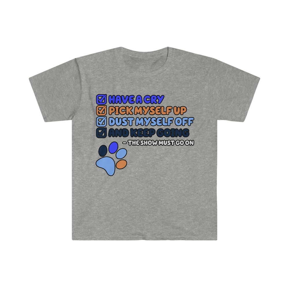 Bluey Checklist T Shirt Blue Heeler Bandit Bingo Chilli The Show Must Go On