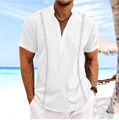 2024 New men’s Henry Collar solid color vintage cotton hemp webbing top Fashion