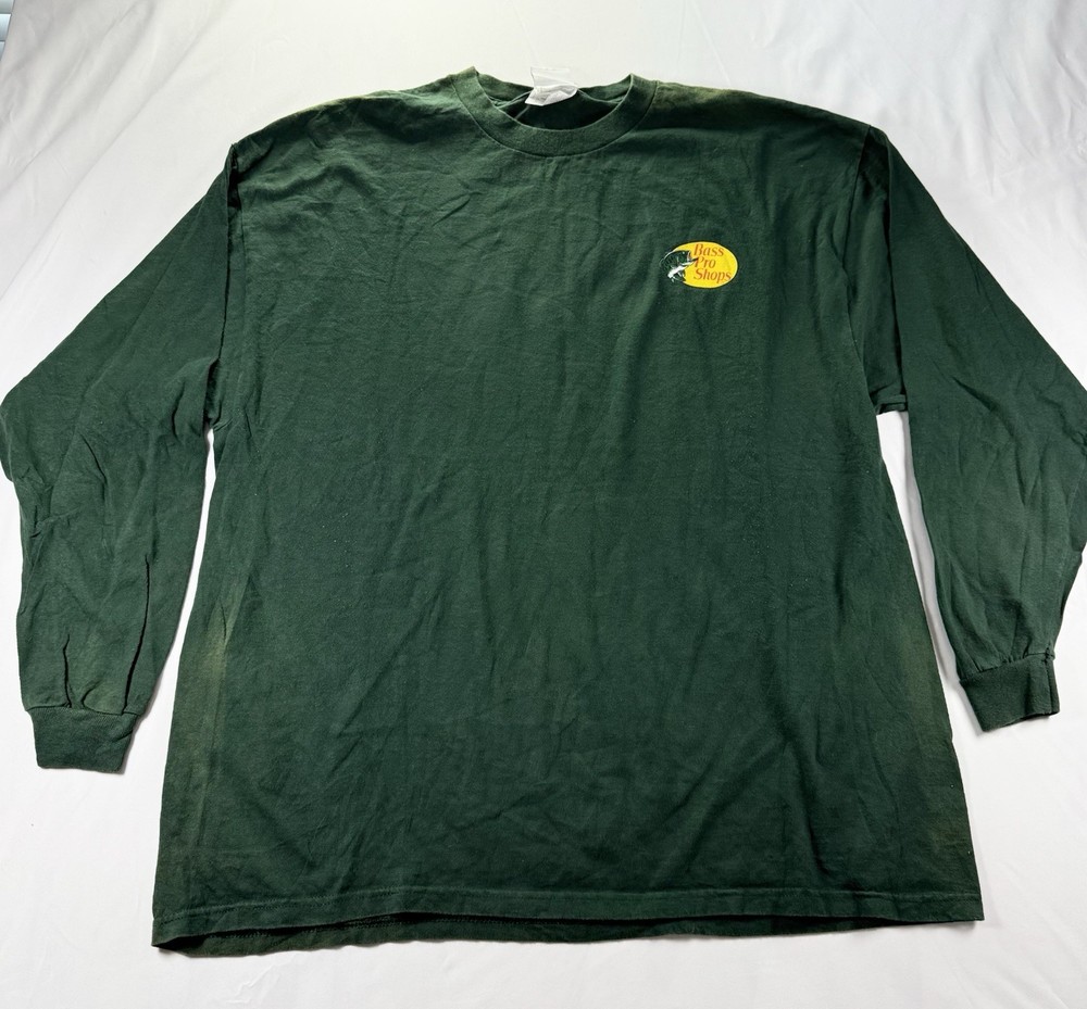 Bass Pro Shop Long Sleeve Shirt XXL Graphic Print Logo Green outdoor fishing