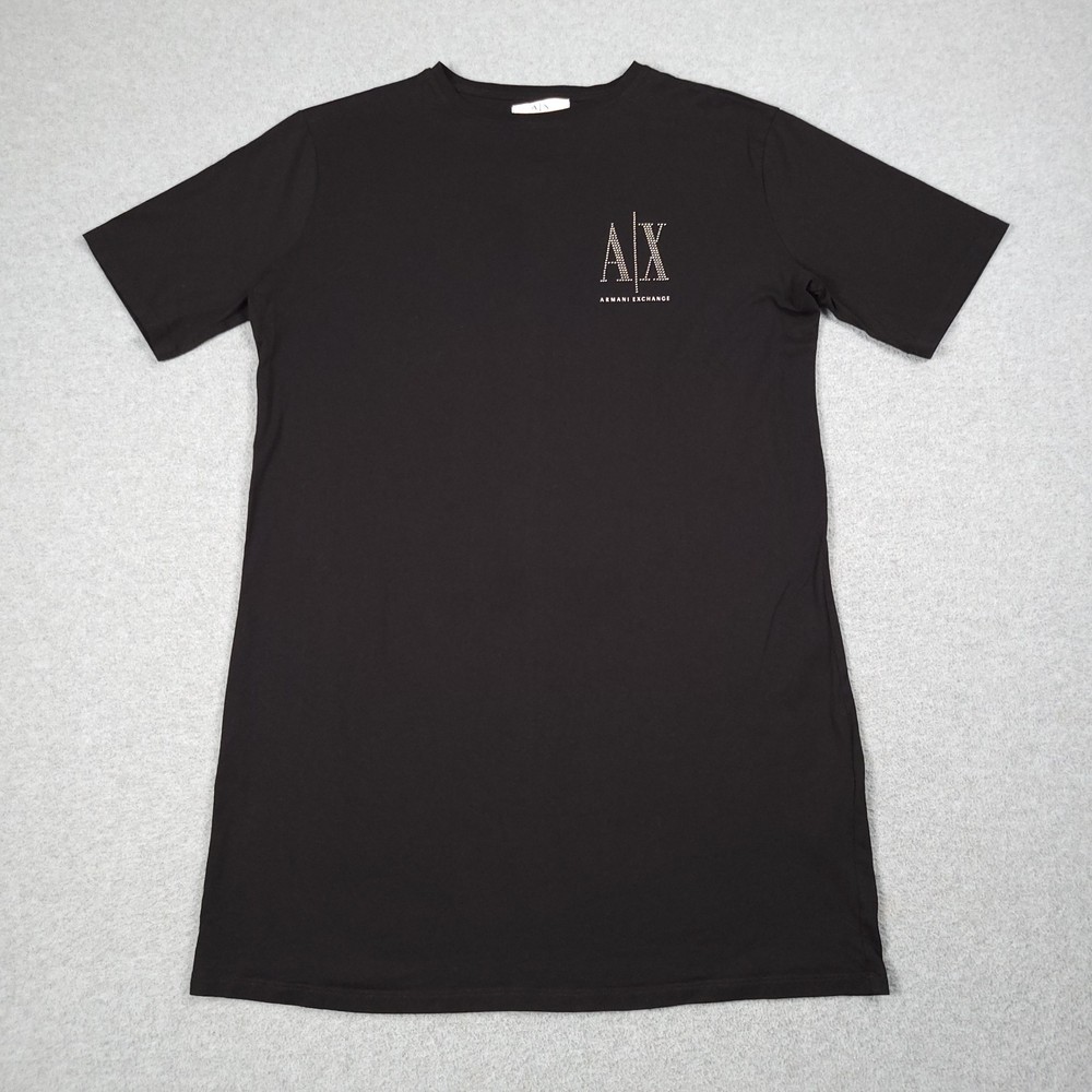 Armani Exchange Icon Period T-Shirt Men Medium Black Beaded Logo Luxury Designer