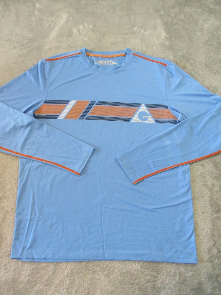 Gerry Shirt Mens Large Blue Orange Striped Performance Long Sleeve Sun Tee Golf