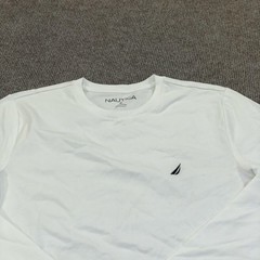 Nautica Shirt Mens Medium White Long Sleeve Logo Graphic Tee Tagless Nautical