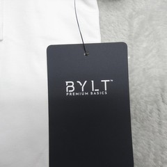 BYLT Premium Basics Shirt Mens Small White Lux Relaxed Split Hem Pocket Tee NEW