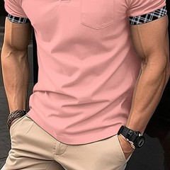 Mens Check Plaid Turn Down Collar T Shirts Tops Golf Pocket Casual Shirts Blouse