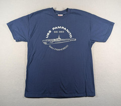 Vintage Hanes Shirt Mens Large Blue USS Pampanito Submarine Graphic Tee Navy
