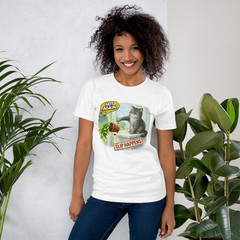 Cat Slip Happens Funny T-Shirt Front Only Random Meme White Silver Unisex