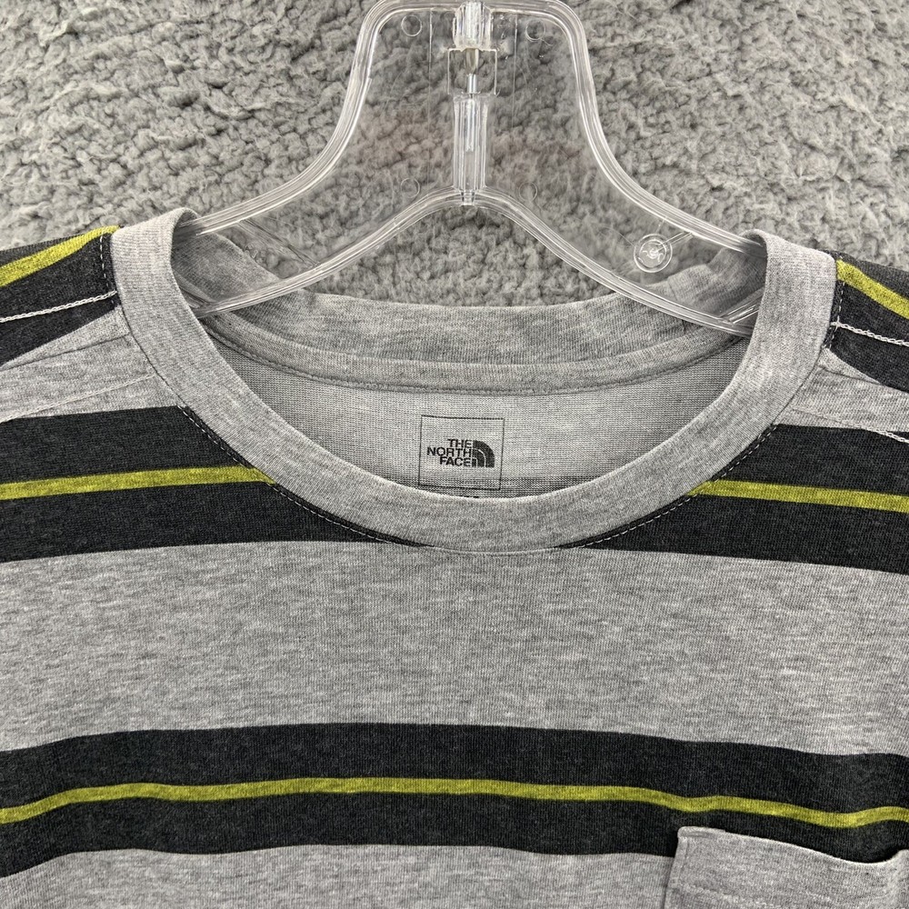 The North Face Shirt Mens Medium Gray Pocket Tee Black Yellow Stripes Pittsburgh
