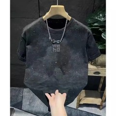 New Men Luxury Fashion Trend Star Cotton Casual Summer Streetwear Black T-Shirt