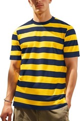 Mens Short Sleeve Striped T Shirt Casual Cotton Stretch Tee for Summer Layering