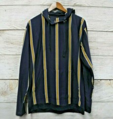 Straight Faded Hooded Shirt Mens Large Blue & Gold Striped Skinny Fit New
