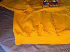 GILDAN heavy blend 2XL CATCH A RIDE TO SCHOOL YELLOW LS HOODED SWEATSHIRT NNT