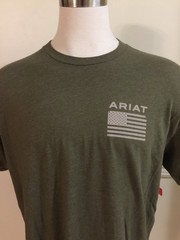 ARIAT Graphic Tee T-Shirt Men XXL Short Sleeve Crewneck Green S/S Flag On Back