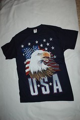 Mens S/S Tee Shirt NAVY BLUE Patriotic USA Stars Stripes BALD EAGLE Flag S 34-36