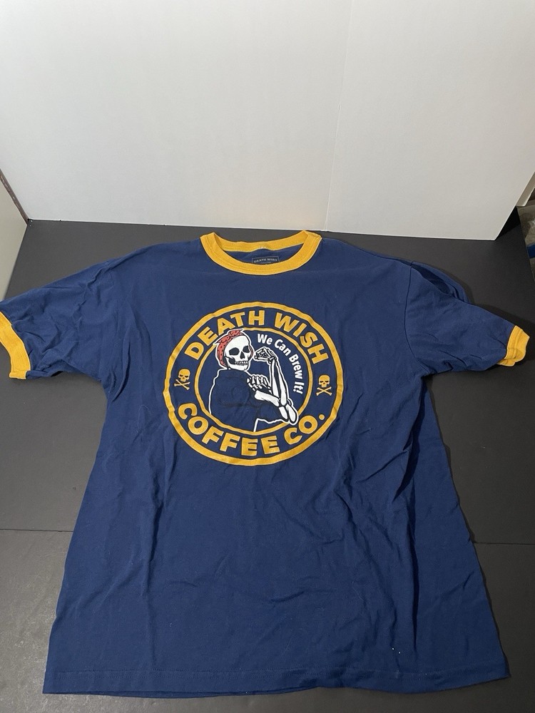 Death Wish Coffee Co. T-Shirt “We Can Brew It!” Men’s XL Blue Yellow