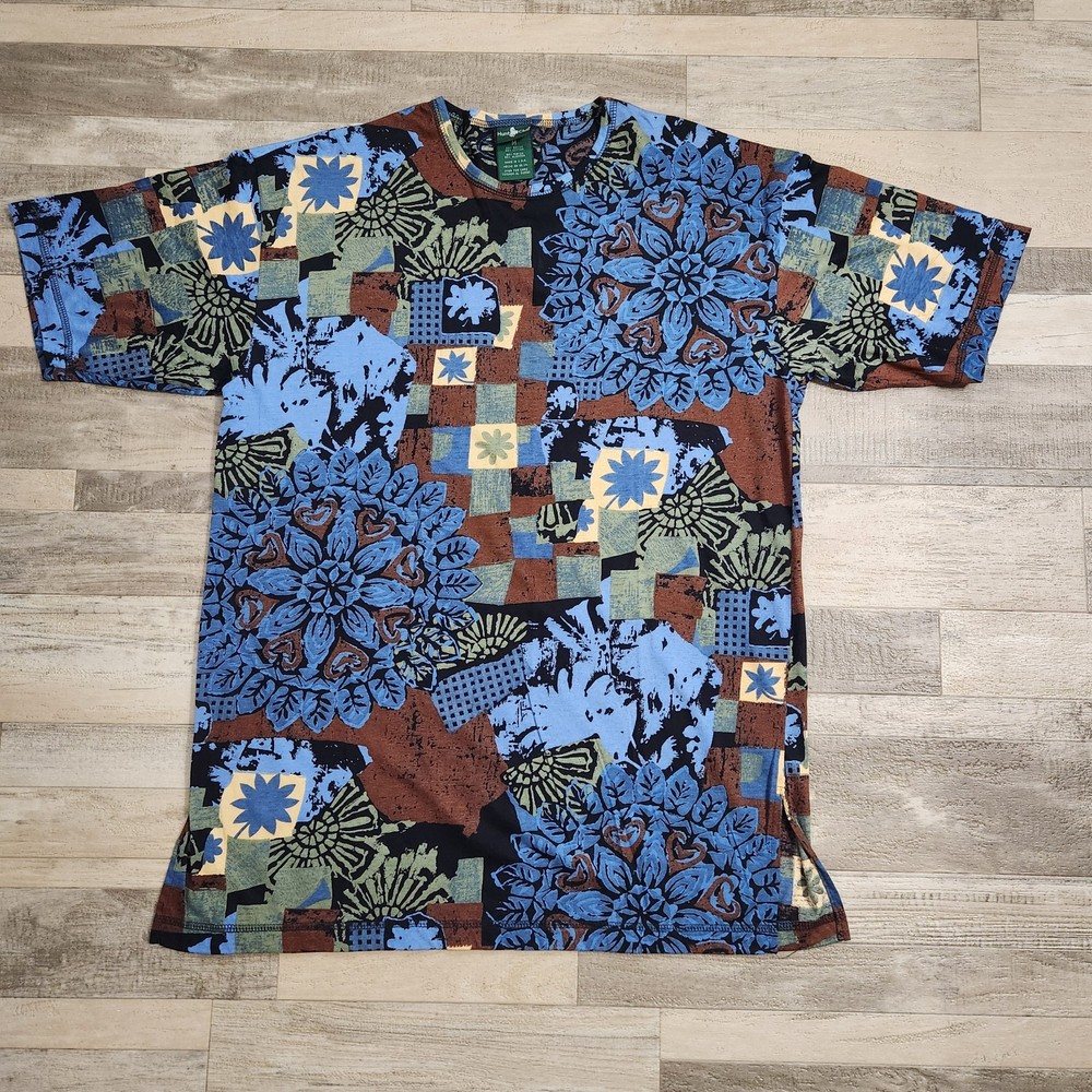 Geometric Abstract Mandala T Shirt Mens M Oversized Made in USA 21×31 AOP 90s