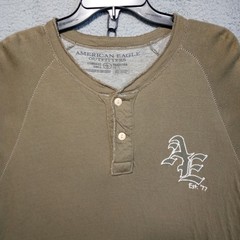 American Eagle Shirt Mens Y2K Henley Long Sleeve XL Brown Lined Grunge Preppy