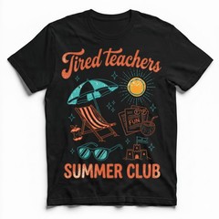 Tired Teachers Summer Club T-Shirt Funny School Break Beach Vacation Mode Tee