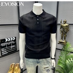 Men Vintage Jacquard Knitted Hollow Out Summer Short Sleeve Sweater Chic Tops
