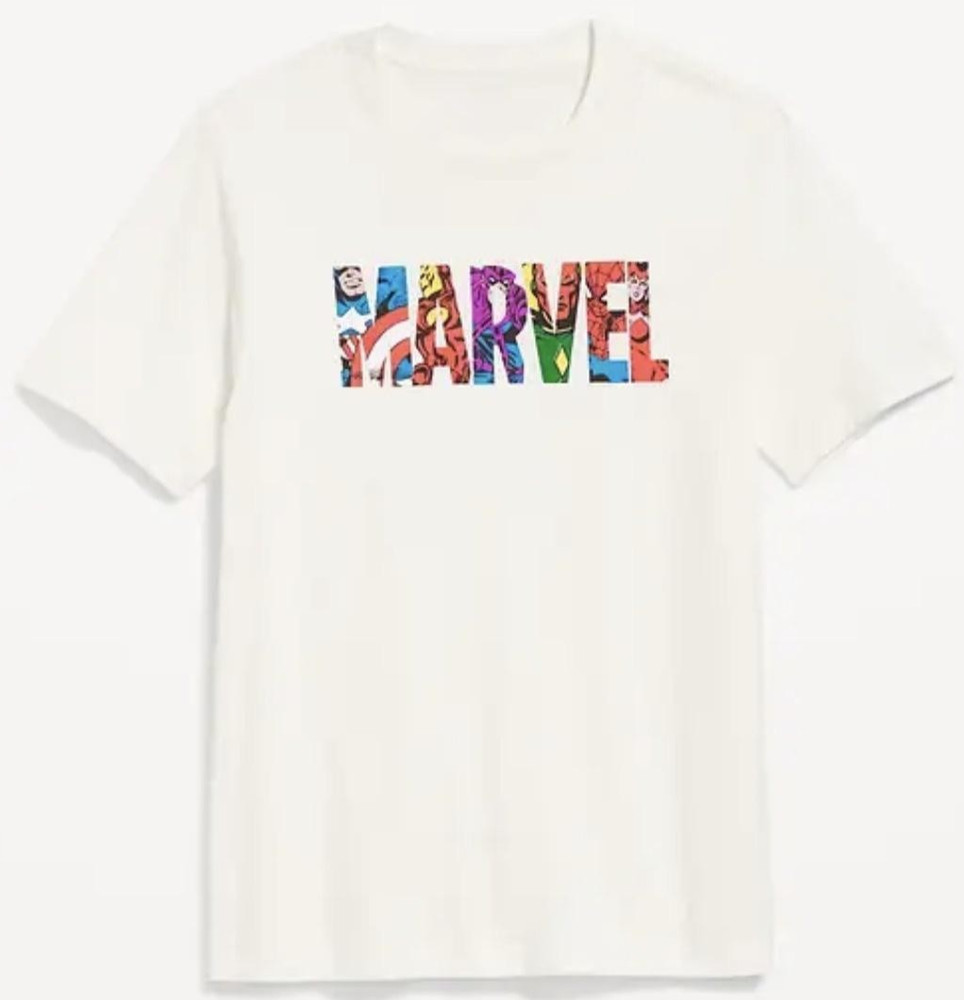 Marvel Old Navy Shirt Mens Large White Logo Graphic Tee Sea Salt Tagless Comic L