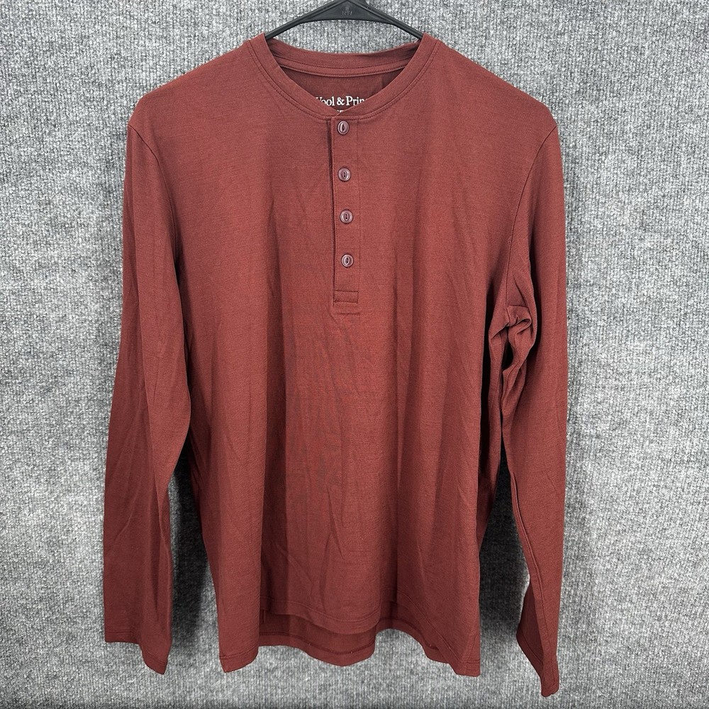 Wool And Prince Henley Shirt Men’s M Merino Wool Blend Pullover Maroon